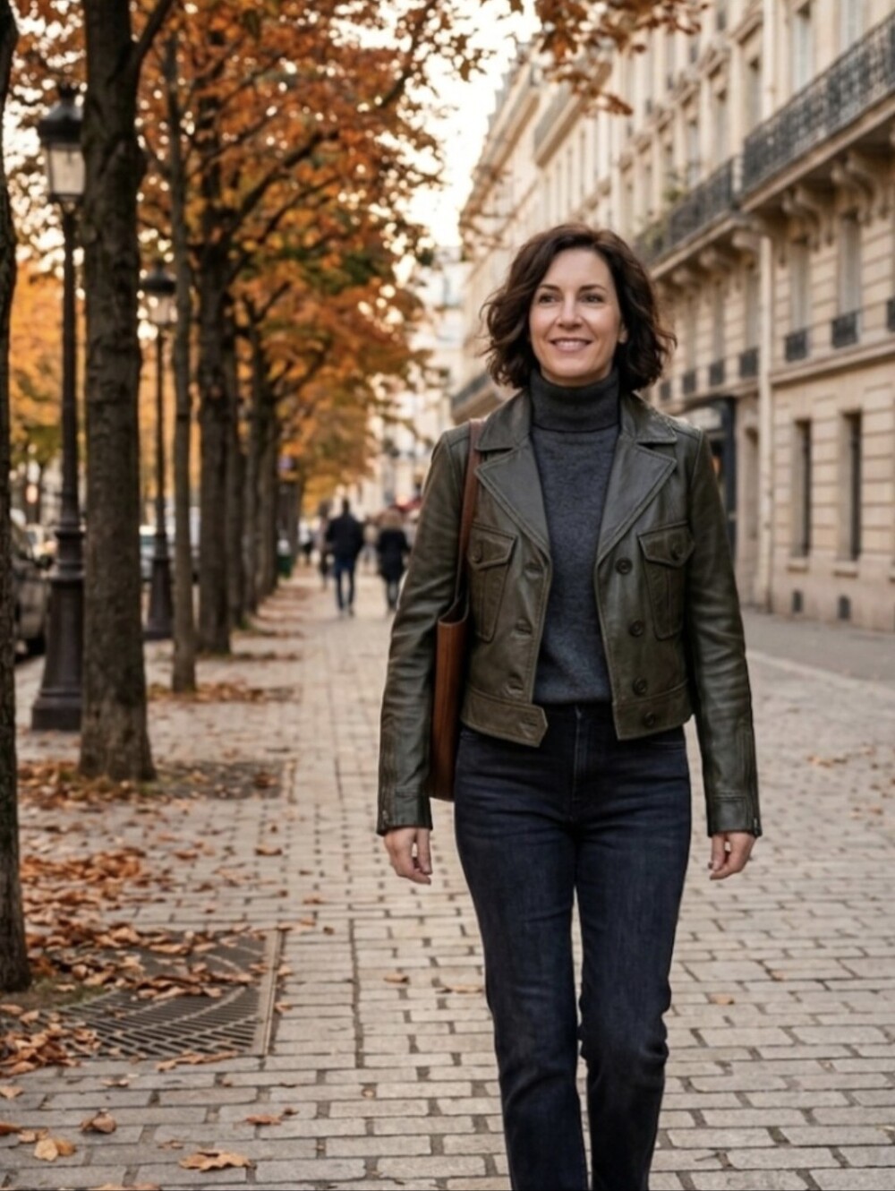 Avec Les Filles Dark Olive Green Cropped Leather Jacket with Button Pockets NWOT